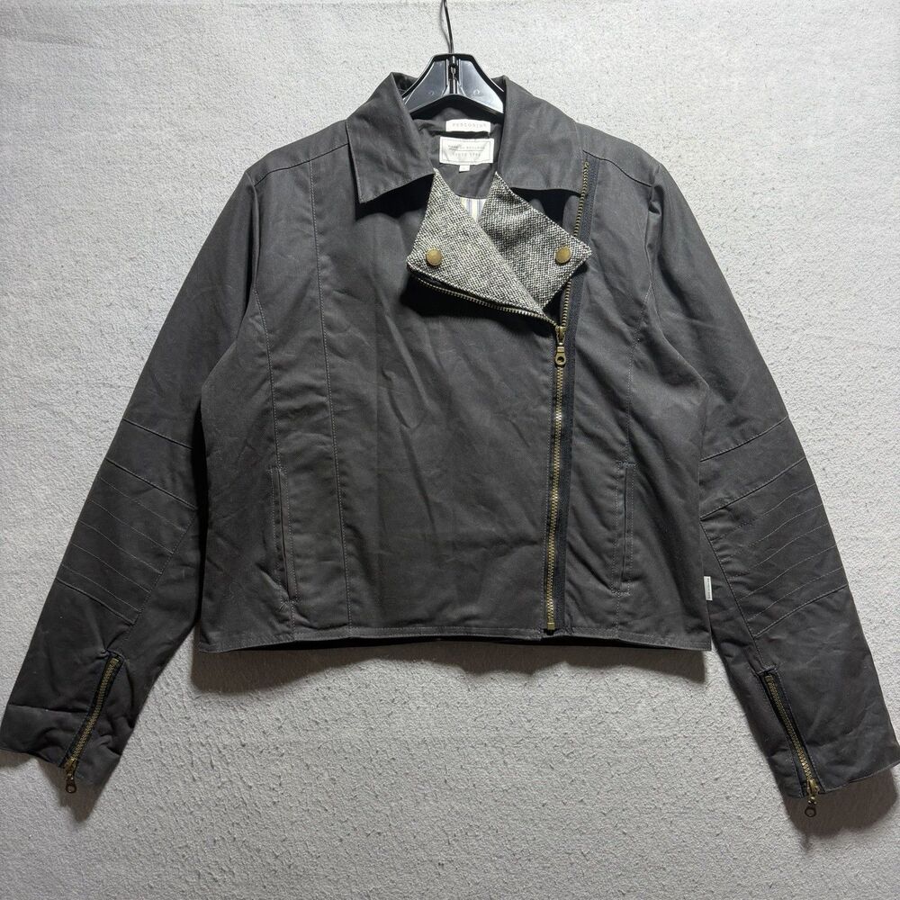 Peregrine Wax Jacket Women’s Large UK 14 Gray Tweed Cropped Short Bomber Biker